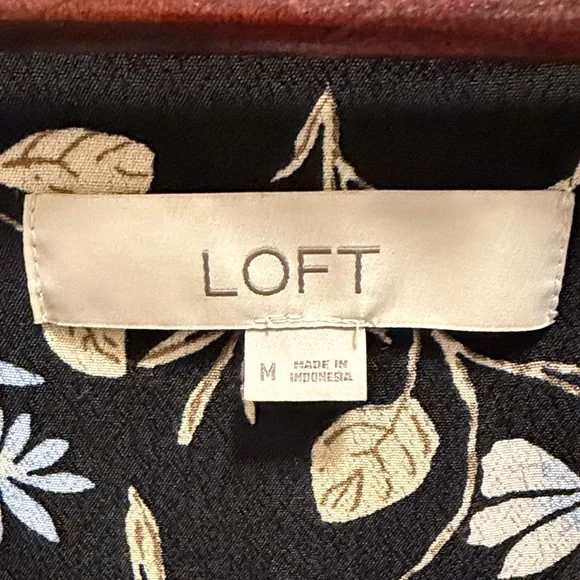 LOFT Black Blouse with Floral Design - Picture 2 of 5